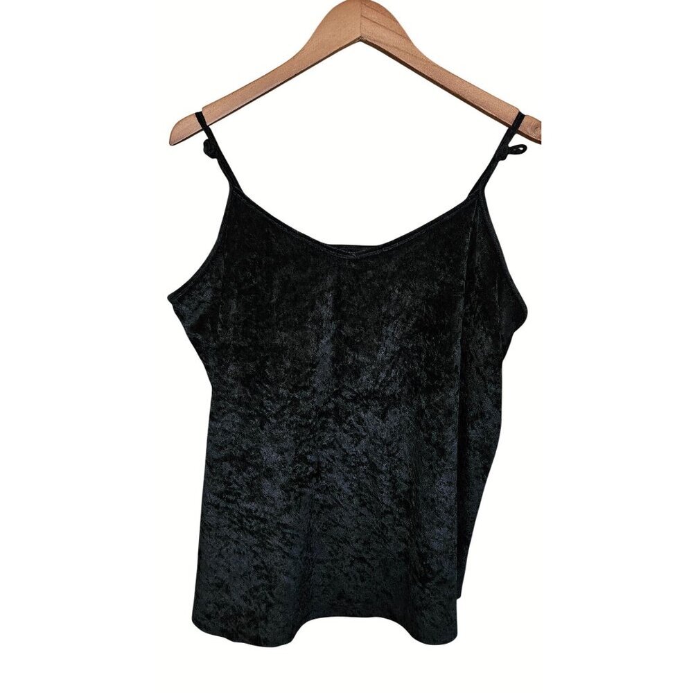 Crushed Black Velvet Cami Top Womens XL Goth Witchy Y2K Whimsygoth Romantic - Picture 2 of 8